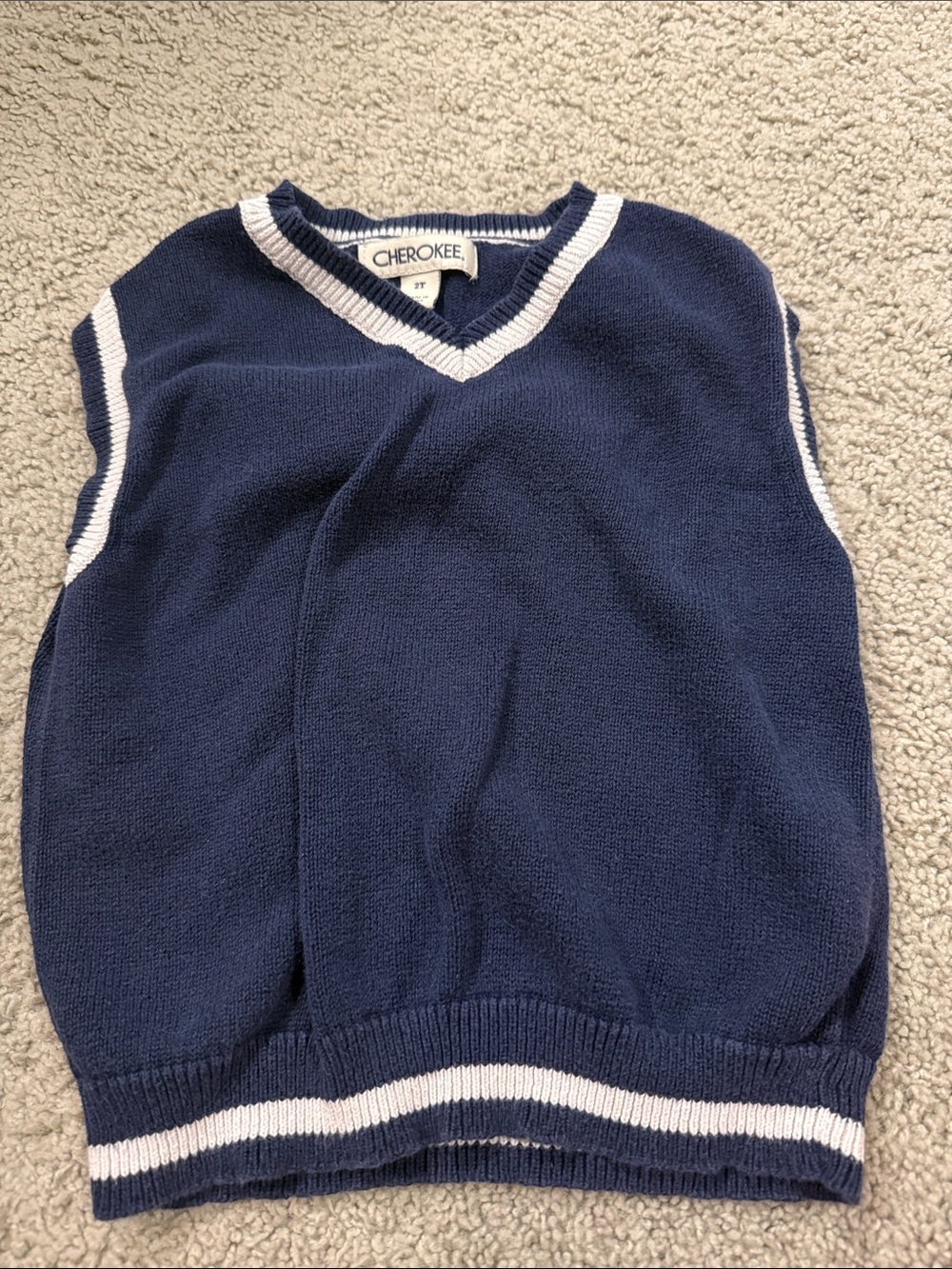 Cherokee Navy Sweater Vest with White Stripe Trim